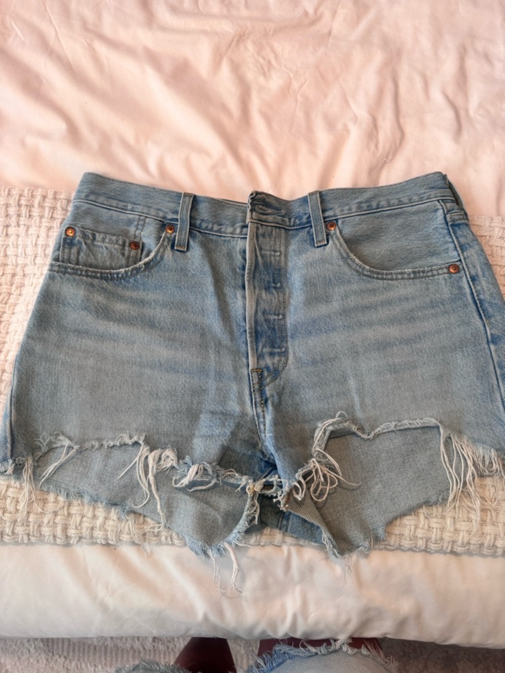 Levi's Light Blue Distressed Denim Cutoff Shorts